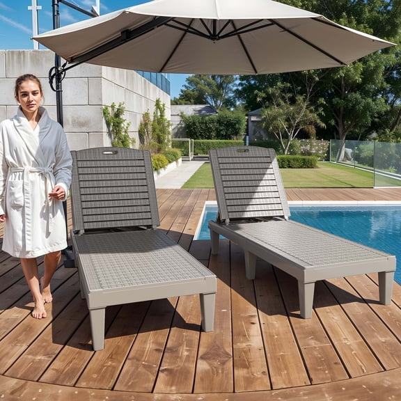 Dextrus Outdoor Chaise Lounge Chairs 2 Pack, 5-Position Adjustable Waterproof Plastic Patio Recliners, Easy Assembly for Poolside Backyard Garden, Gray