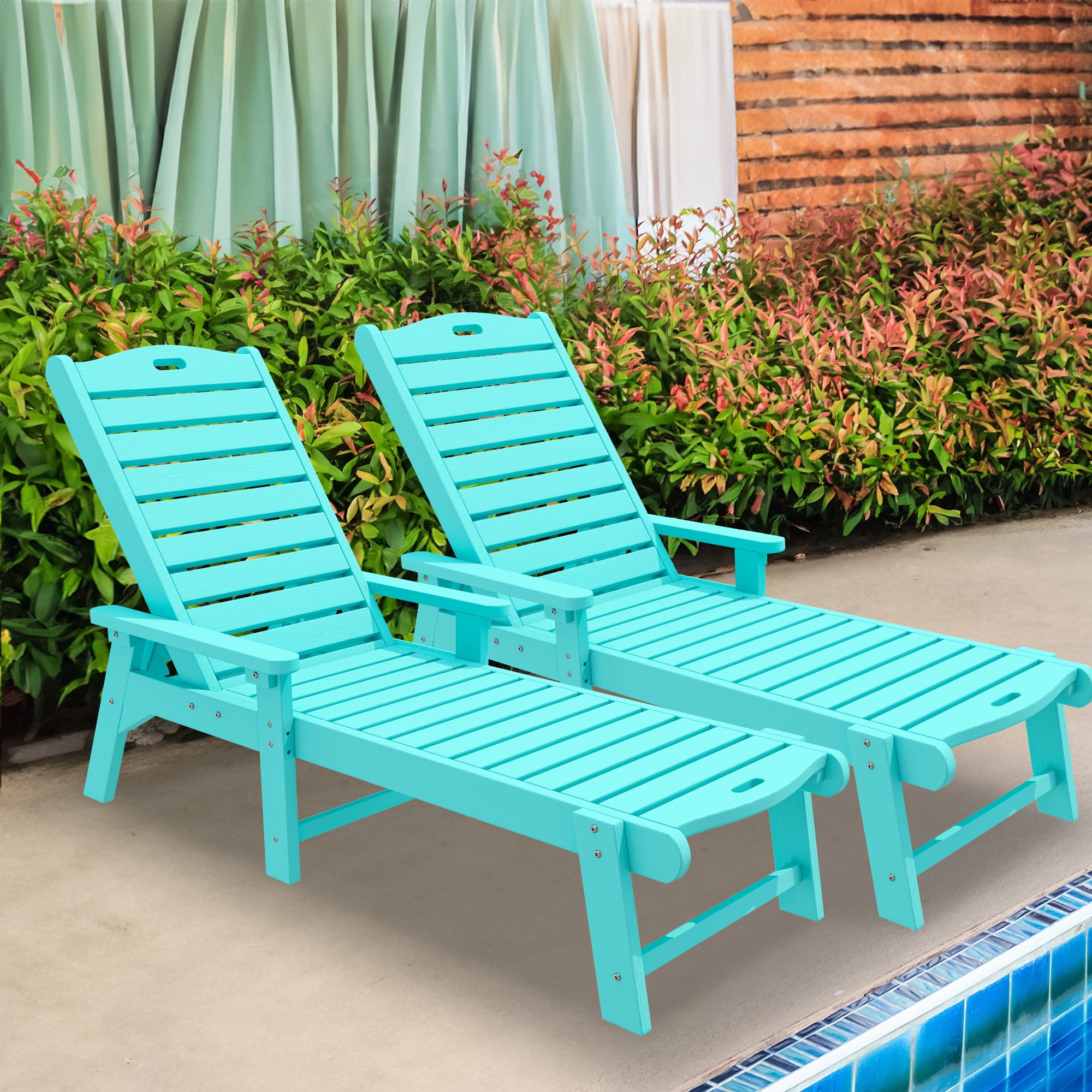 Dextrus Blue Outdoor Chaise Lounge, Adjustable, Heavy Duty, 350lbs