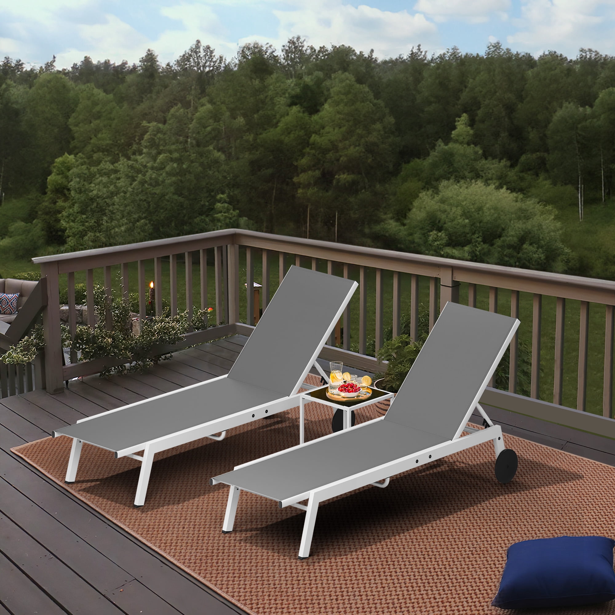 Dextrus Outdoor Chaise Lounge Chairs Set with Side Table, Adjustable