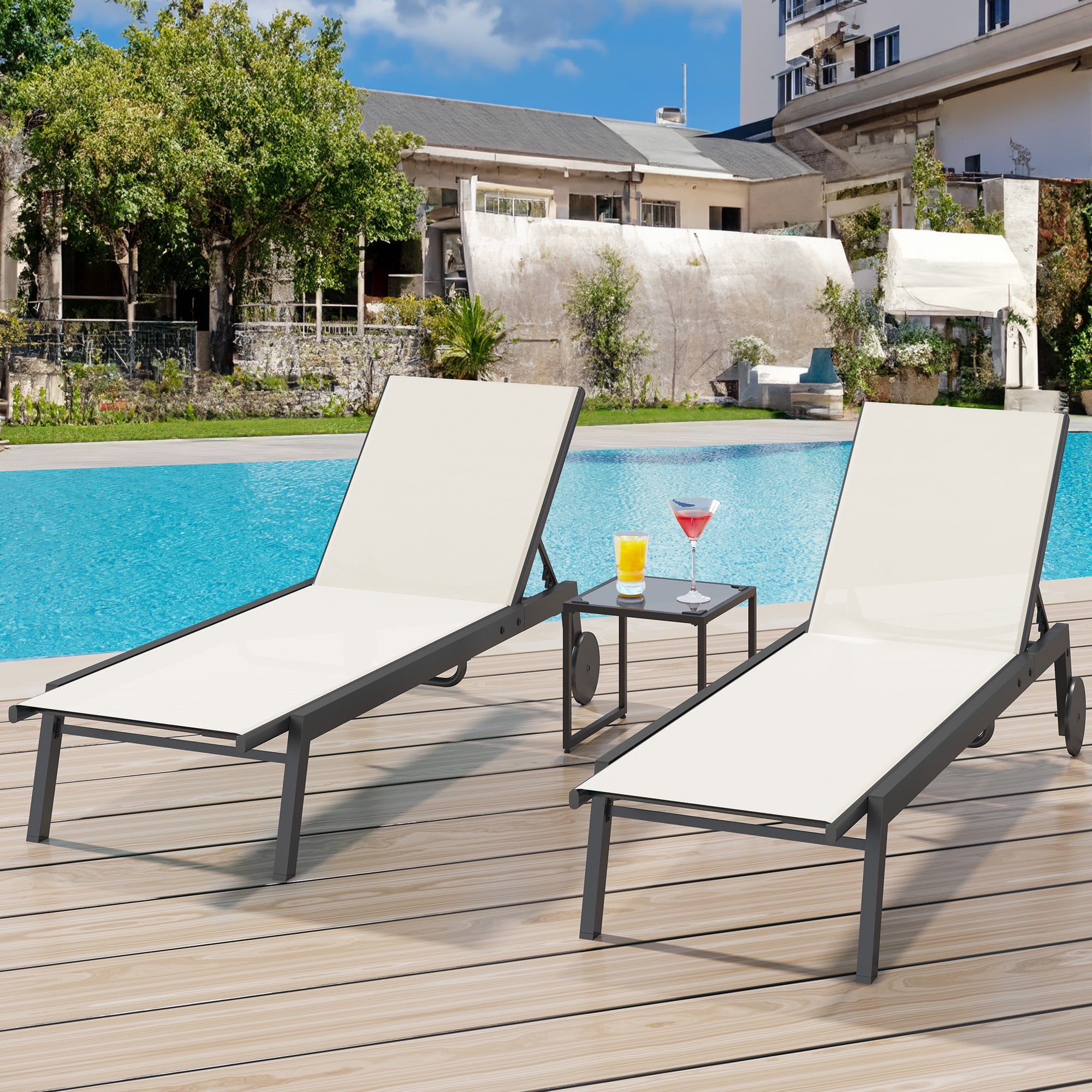 Dextrus Outdoor Chaise Lounge Chairs Set with Side Table, Adjustable