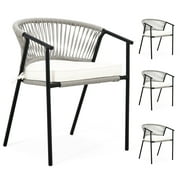 Dextrus Outdoor Dining Chair Set of 4 Patio Rope Woven Stackable Chairs Armchair Seating for Backyard, Poolside, Balcony - Beige