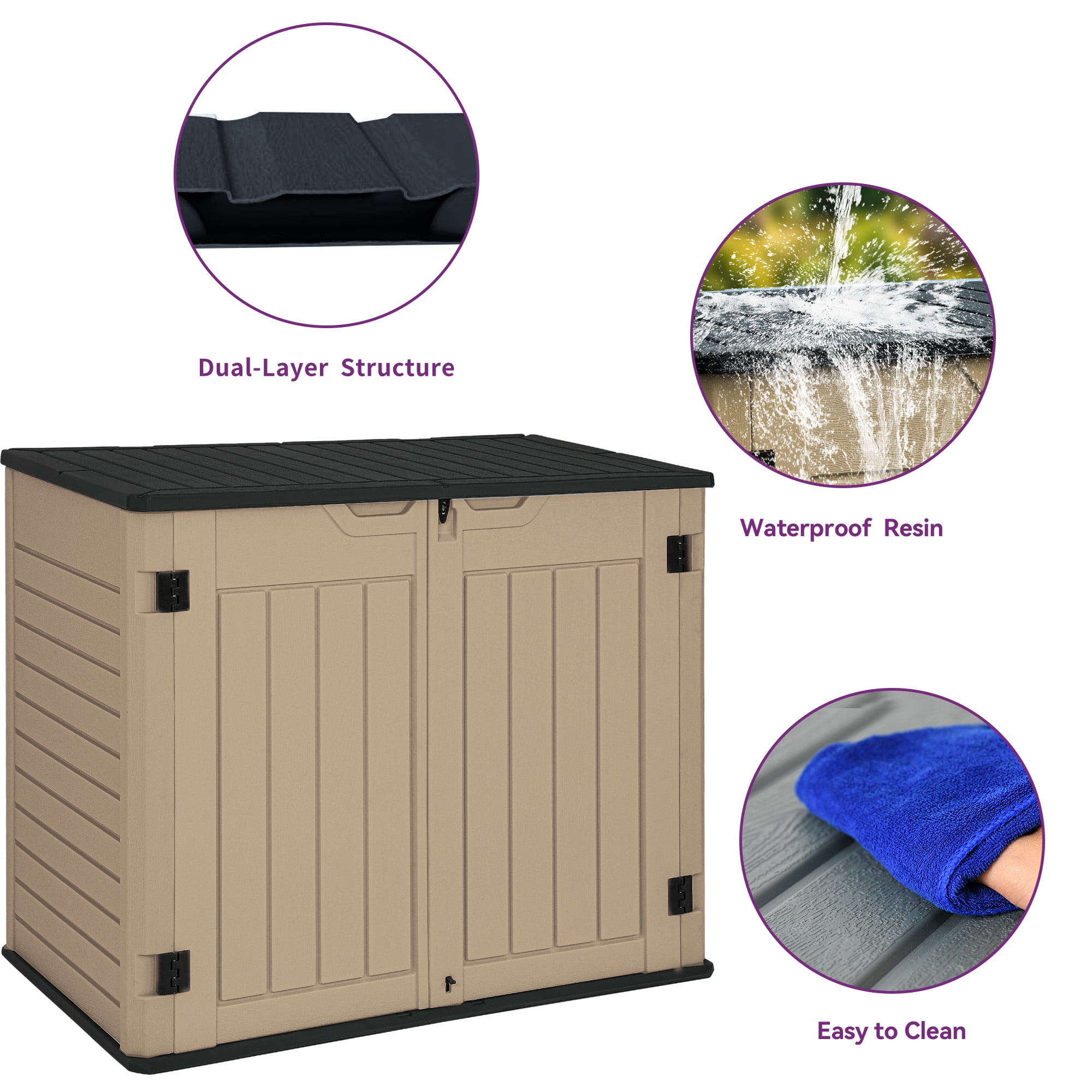 Dextrus Outdoor Horizontal Storage Sheds, Weather Resistant Resin Tool