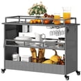 thumbnail image 1 of Dextrus Outdoor Kitchen Island Rolling Trolley Cart, Wicker Bar Cart with Wheels and 2 Steel Shelves, Kitchen Storage Dining Serving Cart - Gray, 1 of 16