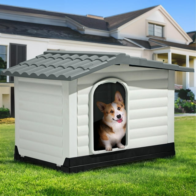 Dextrus Outdoor Large Plastic Dog house with Elevated Base, Water