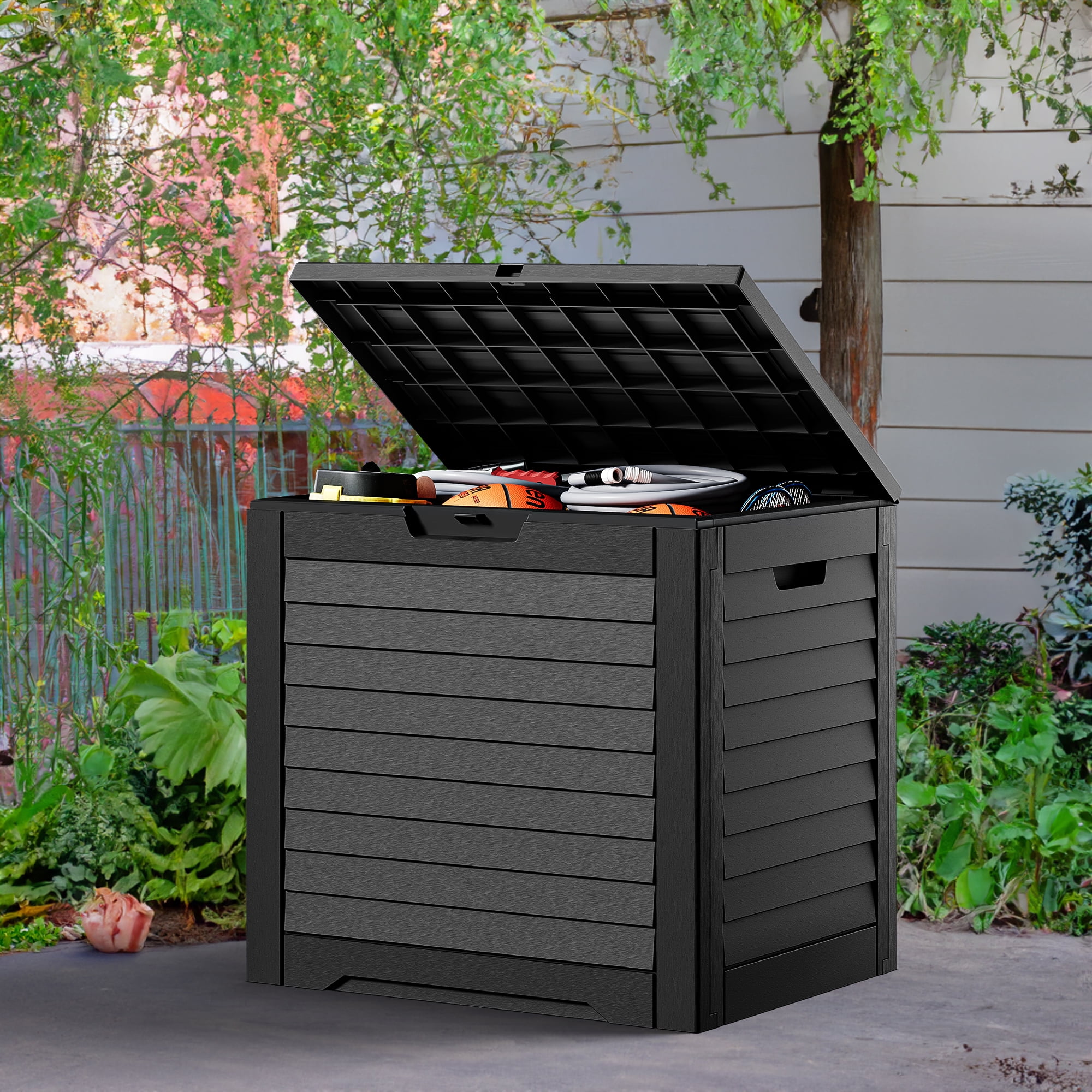 Dextrus Outdoor Lockable 31 gal Resin Deck Box, Black