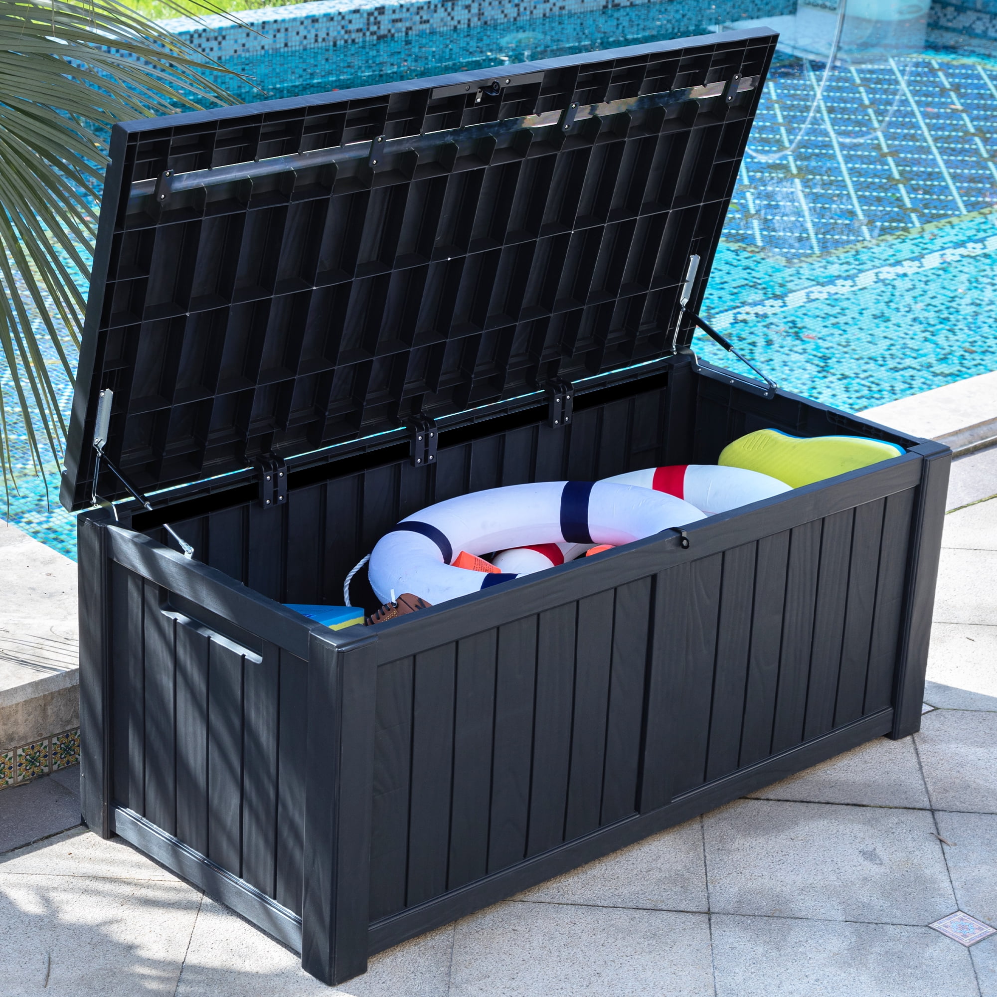 Dextrus Outdoor Patio Deck Box Storage Waterproof Heavy Duty Large  Organizer,119 gal, Pool, Plastic