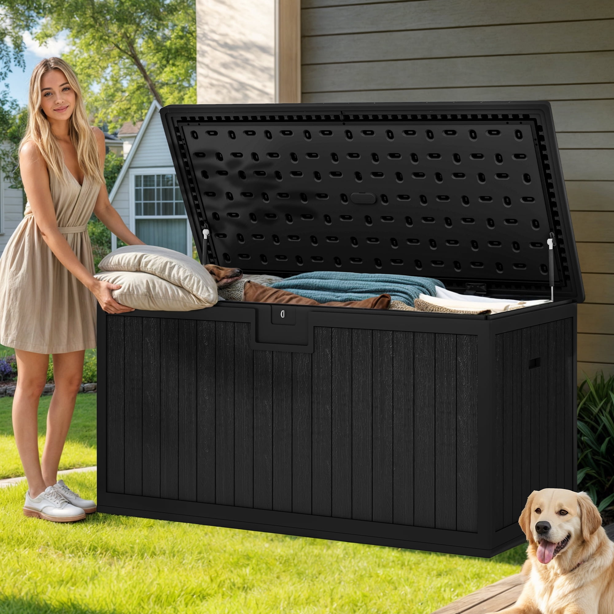Dextrus Outdoor Patio Deck Box Storage 120 Gallon Heavy Duty ...