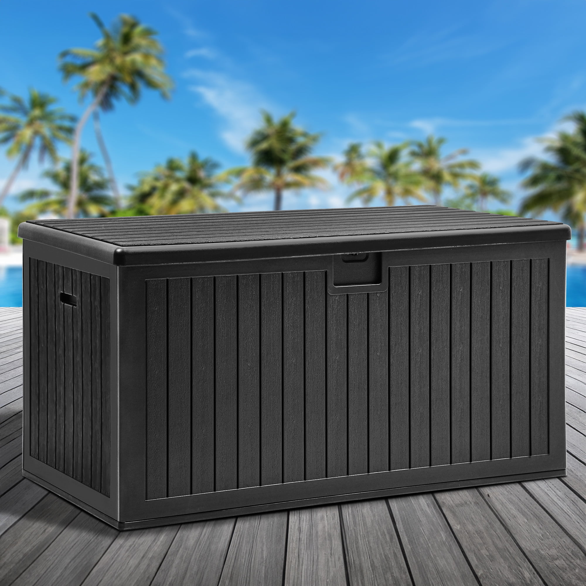 Dextrus Outdoor Patio Garden Weatherproof and UV-Resistant 230-Gallon Resin Deck Box, Black