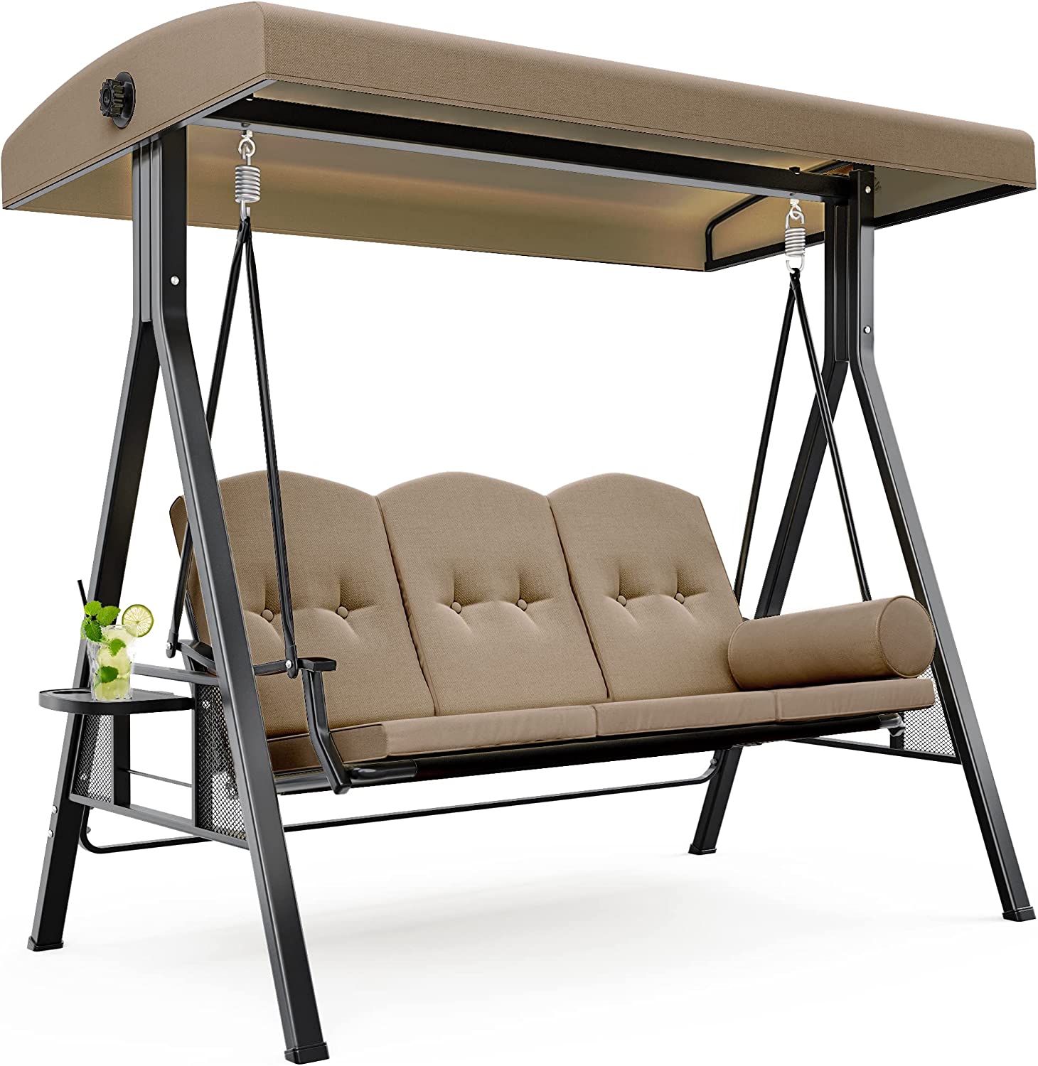 Dextrus Wicker Hanging Porch Swing Chair Outdoor Brown Rattan Patio