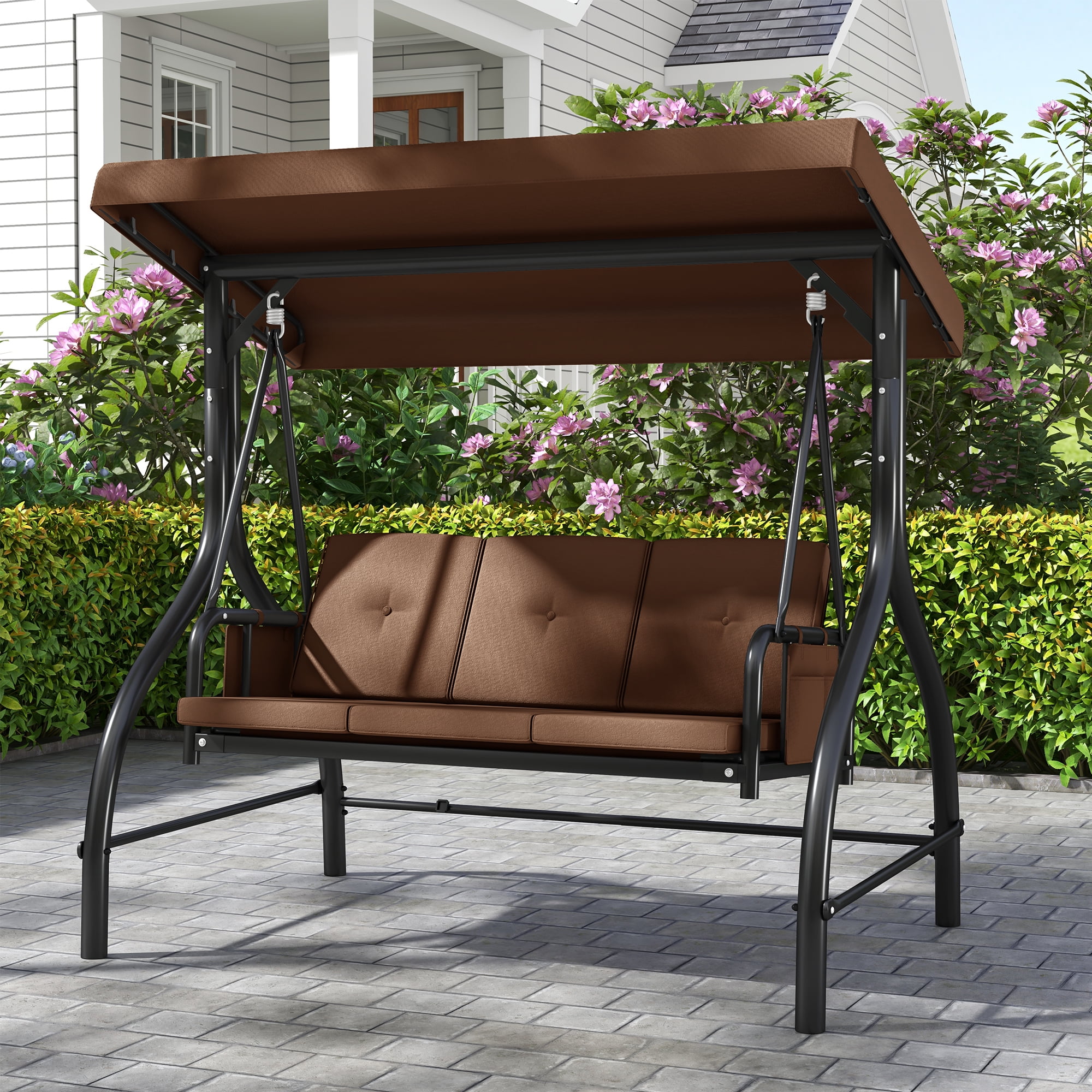 Dextrus 3-Seat Patio Swing Chair, Adjustable Canopy, Suitable for