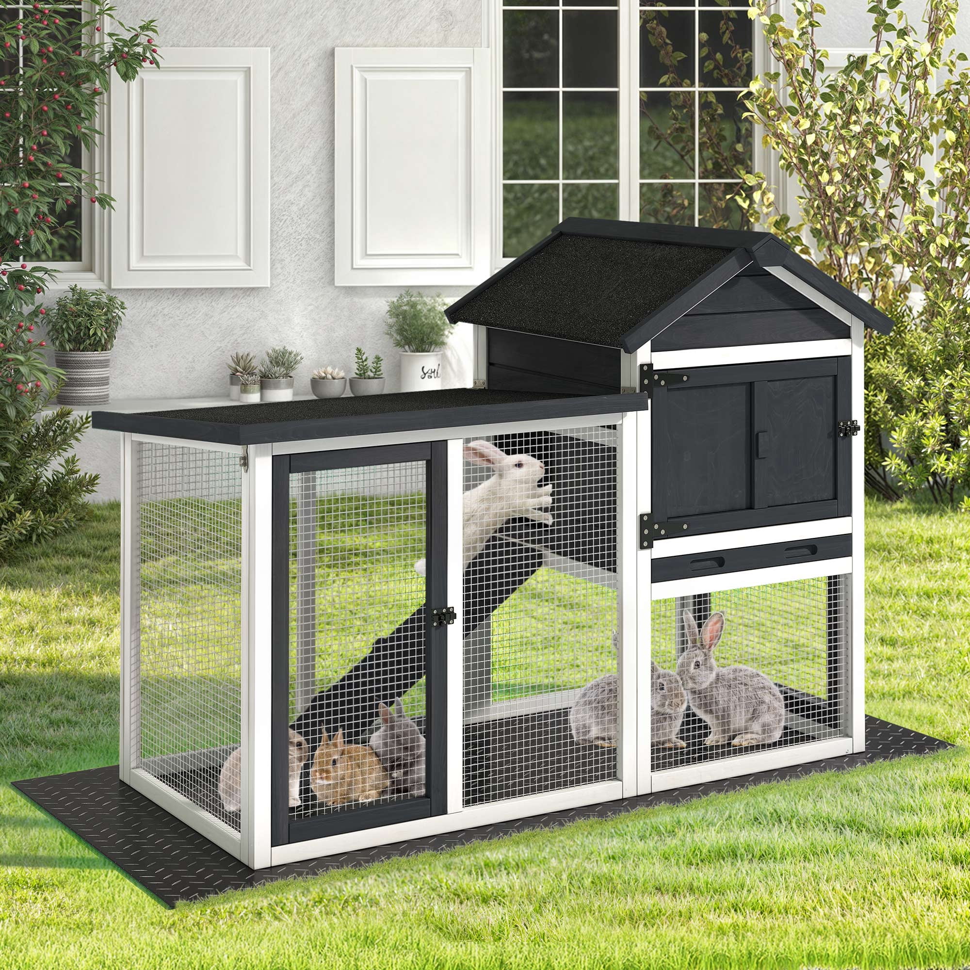 Dextrus Outdoor Rabbit Hutch Large Pet House Wooden Habitat Small