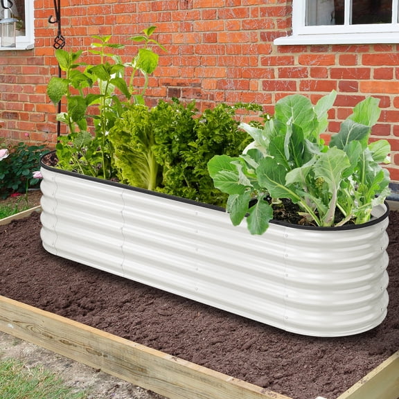 Dextrus Outdoor Raised Garden Bed Kit, Large Galvanized Metal Patio Planter Box with Safety Rubber and Gloves,Ideal for Plants Vegetables Flowers - 6.5 x 2 x 1.4 FT,White