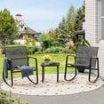 thumbnail image 1 of Dextrus Outdoor 3-Piece Rocking Bistro Set with Wooden Armrests, Glass Table for Lawn, Garden, Balcony, Gray, 1 of 5
