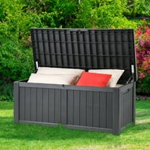 Dextrus Outdoor Storage Deck Box 120 Gallon - Large Resin Patio Storage for Outdoor Pillows, Garden Tools and Pool Supplies - Waterproof and Lockable (Dark Grey)