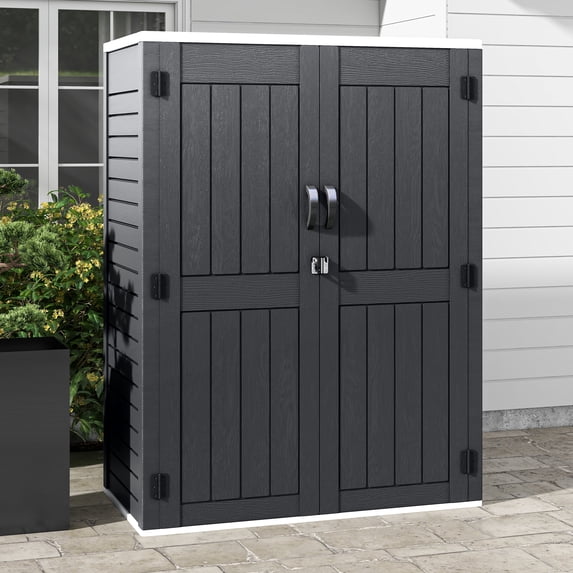 Dextrus Outdoor Storage Shed,5.6 x 2.3 ft Lockable Resin Shed for Patio Furniture,Pool Accessories,and Garden Tools,Waterproof Dark Gray