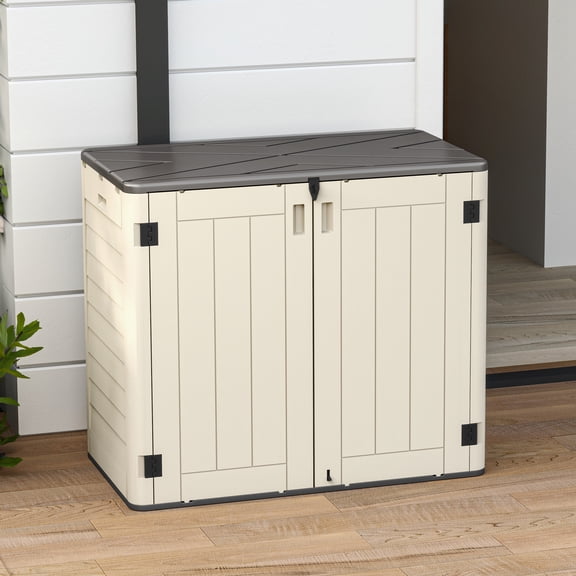 Dextrus Outdoor Storage Unit 25 Cubic Feet without Shelving for Bicycles, Garden Tools, Garage, Poolside, khaki