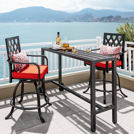 Dextrus 55” Rectangular Weather-Resistant Iron Patio Bar Table, Black