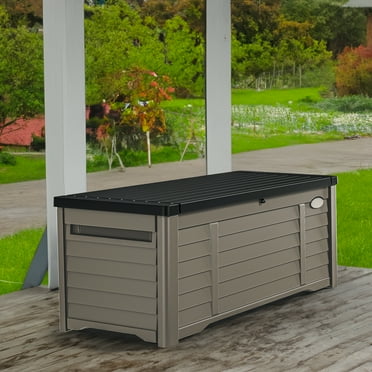 Dextrus Outdoor Waterproof 120 Gallon Resin Deck Box, Black & Brown
