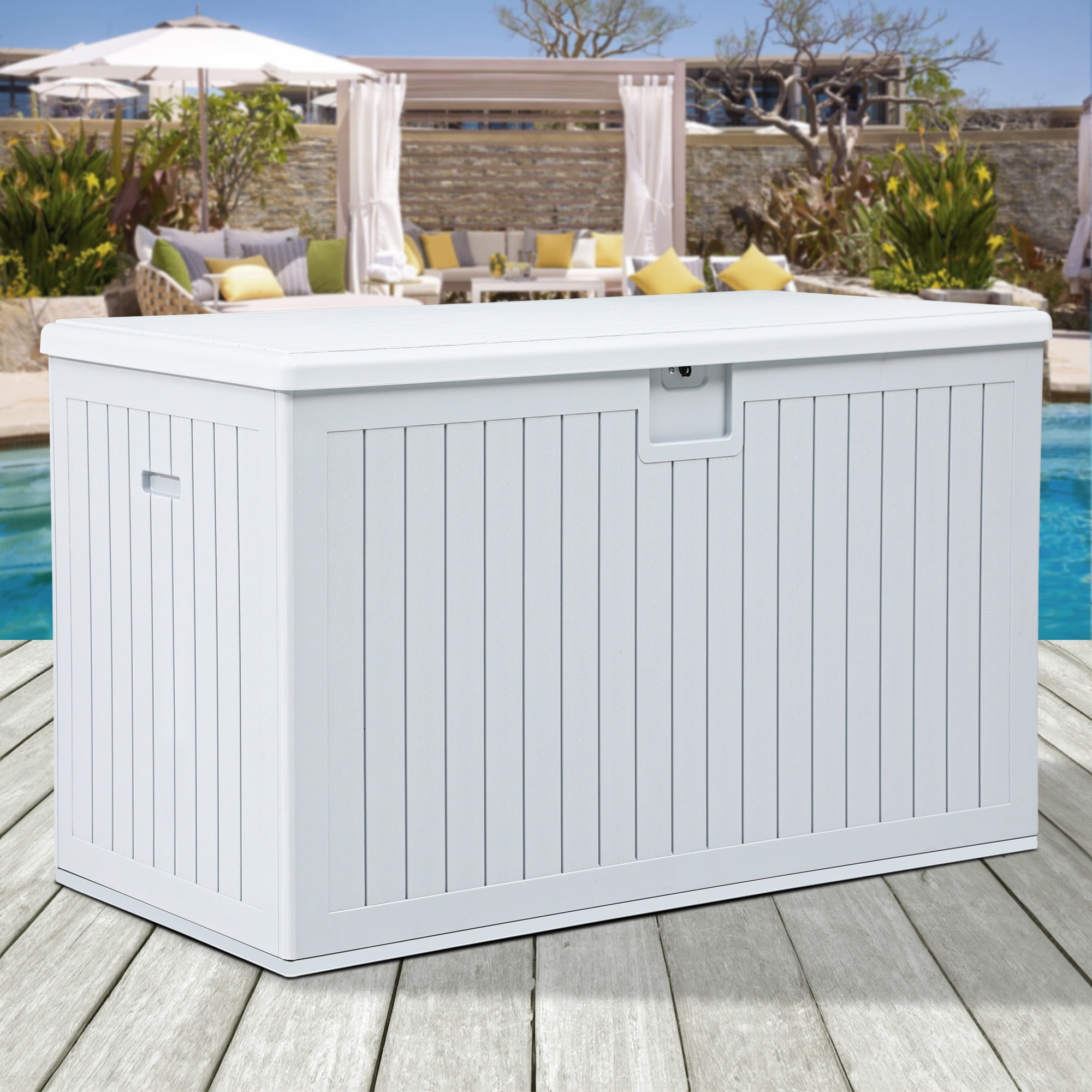 Dextrus Outdoor Waterproof 230 Gallon Resin Deck Box, Grayish-White