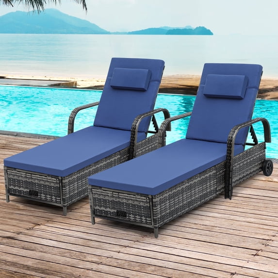 Dextrus Outdoor Wicker Chaise Lounge Chair with Storage, Rattan Patio Pool Lounger with Adjustable Backrest