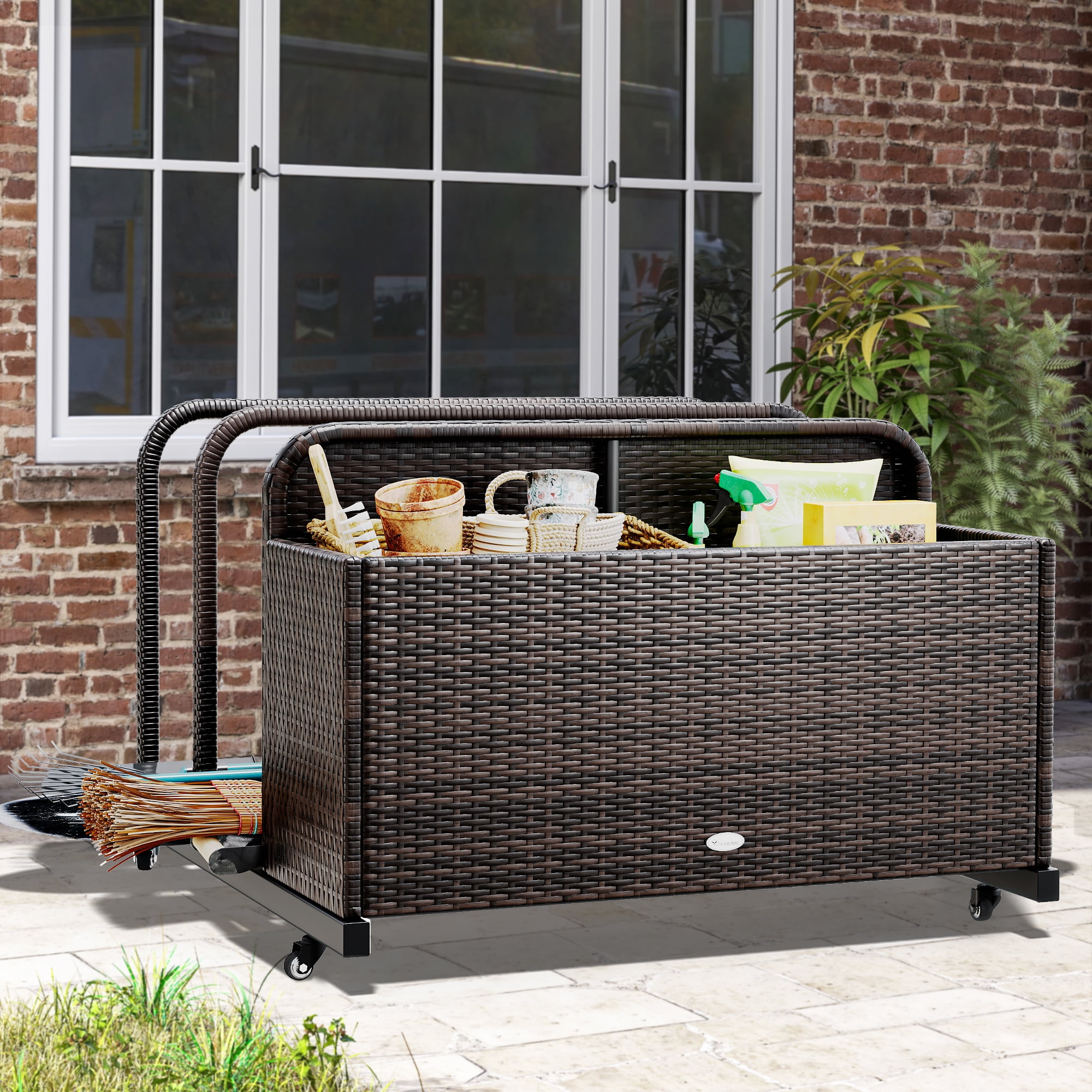 Dextrus Outdoor Wicker Patio Poolside Float Storage Basket, PE Rattan Outdoor Pool Caddy with
