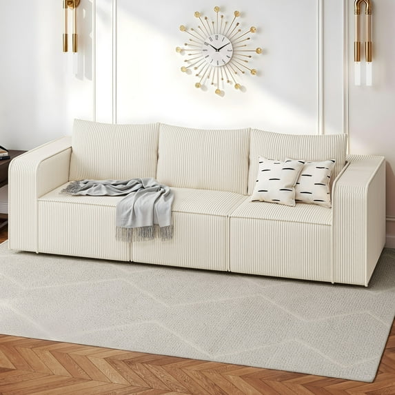 Dextrus Oversized Deep Modular Sectional Sofa, Cloud Couch 3-Seater with Pillows for Indoor, White