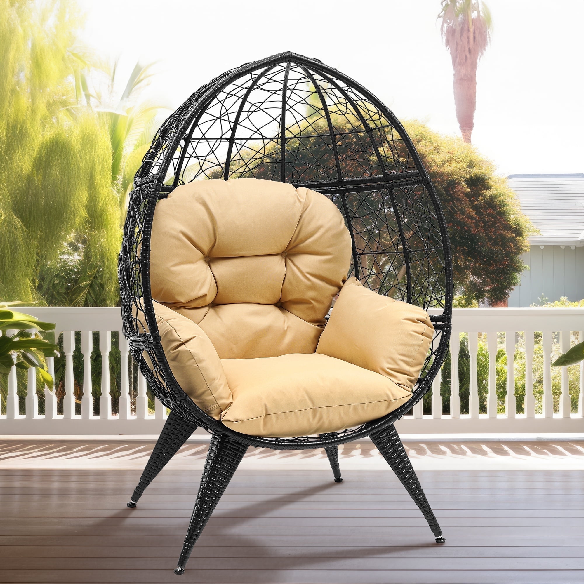 Dextrus Oversized Wicker Egg Chair, 330 Lb Capacity, Indoor/Outdoor ...