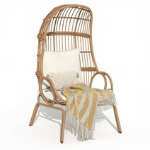 Dextrus Oversized Wicker Egg Chair Lounger for Indoor/Outdoor,Egg Basket Chair With Cushion,Beige