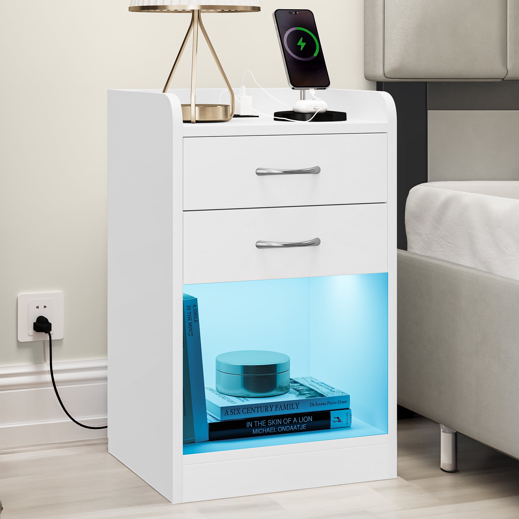 Dextrus Pair of Nightstands with USB Ports, UL Certification, and 2