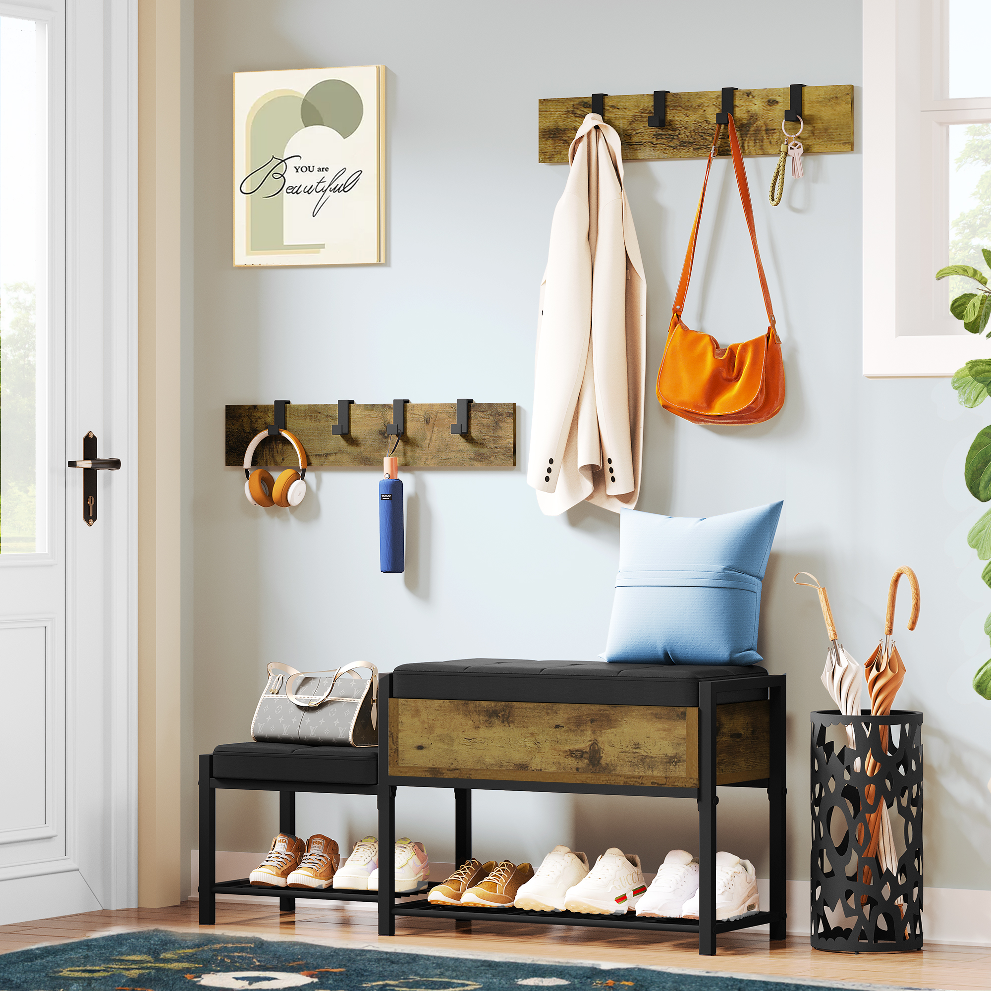 Dextrus ParentChild Entryway Bench with 4in1 Hall Tree Wall Coat