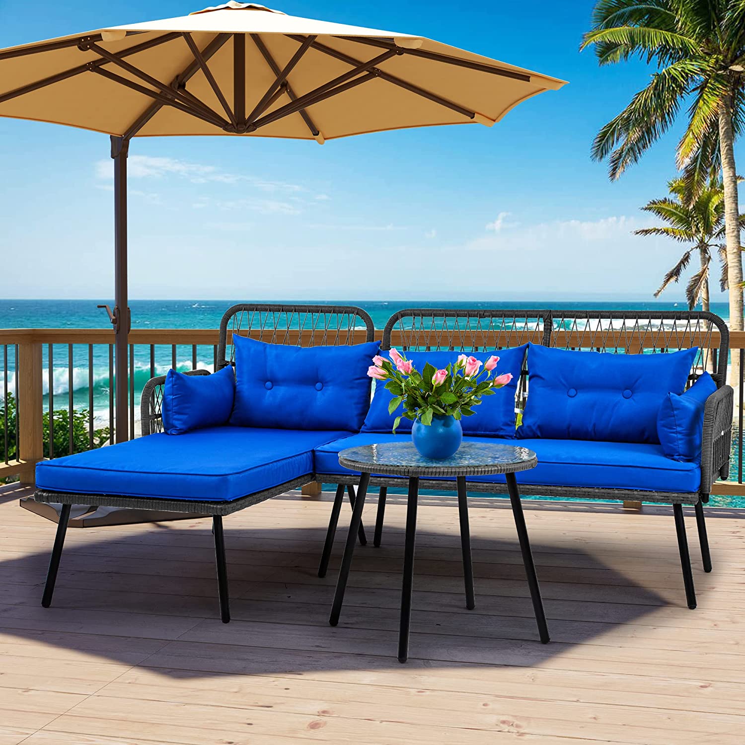 Dextrus Patio Furniture LShaped Coversation Sectional Outdoor Sofa Set