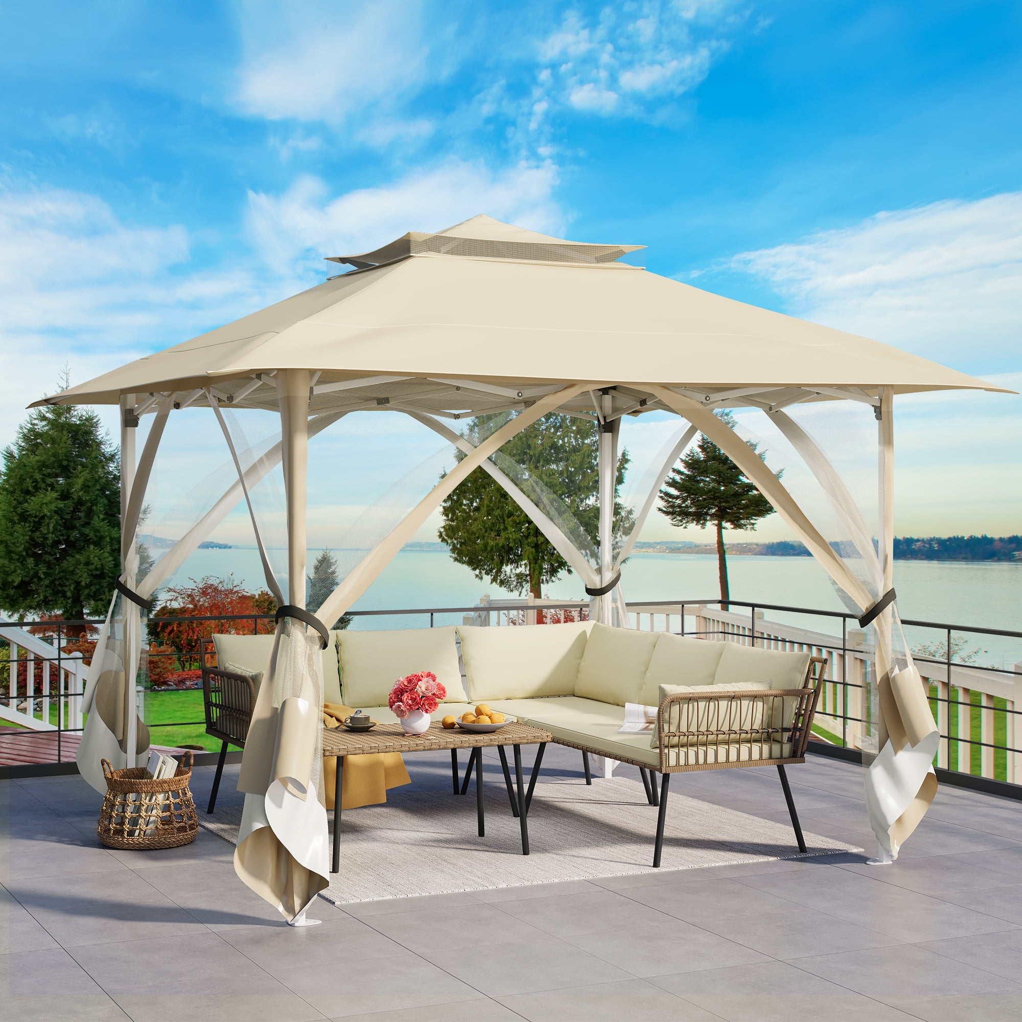 Dextrus Patio Gazebo 12x12ft Double Roof Pop Up Gazebo, Outdoor