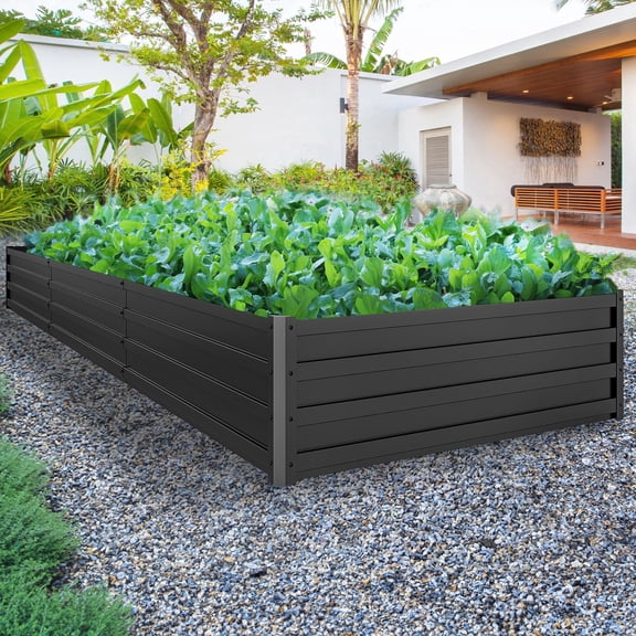 Dextrus Patio Metal Raised Garden Bed Kit, Large Outdoor Planter Box with 2 Gloves and Safe Edge Curling Design for Plants, Vegetables, and Flowers - 12x4x1ft,Black
