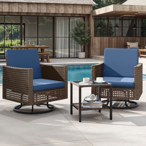 Dextrus Patio Swivel Chairs, Outdoor Wicker Swivel Glider Rocking Chairs set of 2 with Side Table,Bistro Swive Chairs Set for Porch Deck - Blue