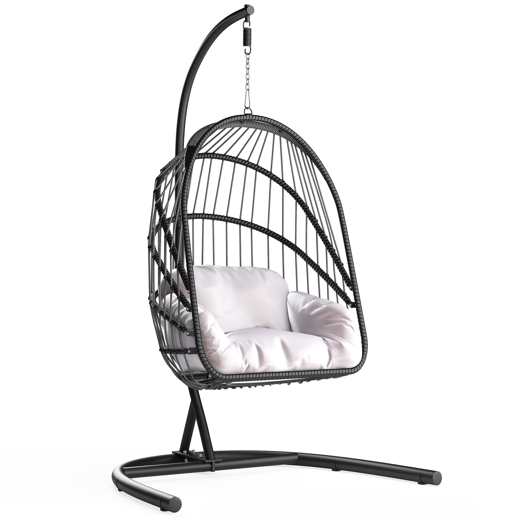 Dextrus Patio Wicker Hanging Egg Chair with Stand and Cushion, Swing