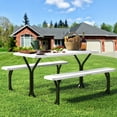 thumbnail image 1 of Dextrus Picnic Table Bench Set 6 ft Outdoor Camping with Stable Steel Frame & Wooden Texture Tabletop Weather Resistant w/Umbrella Hole - White, 1 of 5