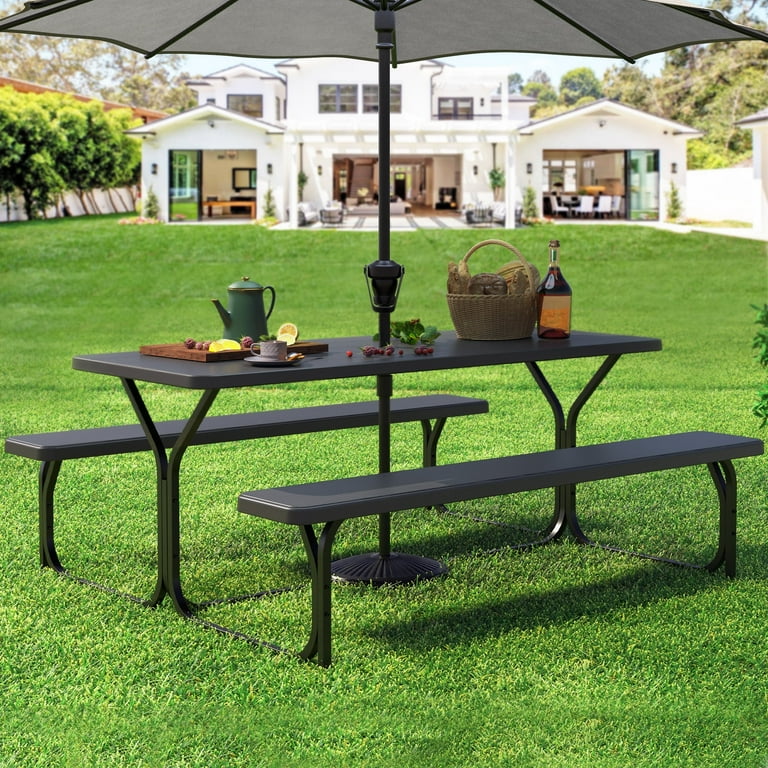 Dextrus Picnic Table Bench Set 6 ft Outdoor Camping with Umbrella Hole Black Walmart