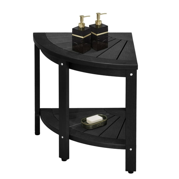 Dextrus Poly Lumber Shower Bench, 18" Corner Shower Stool Corner Bench with Storage Shelf for Bathroom, Spa -Black