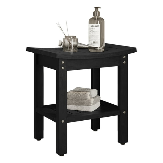 Dextrus Poly Lumber Shower Bench with Storage Shelf, Wood Waterproof Chair Spa Bath Stool for Shower, Bathroom Bench Seat for Indoor or Outdoor - Black