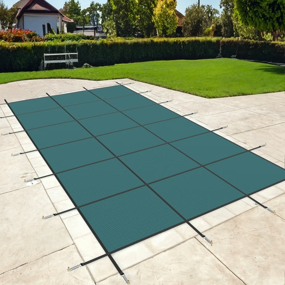 Dextrus Pool Safety Cover for Pool Sizes: 16x32 ft, Winter Mesh Swimming Pool Cover, Triple Stitched Pool Covers for Inground Pools, Hardware Included, Green