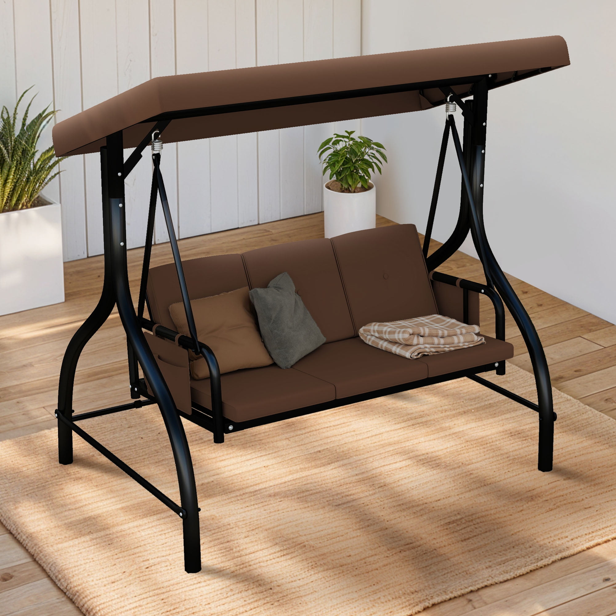 Dextrus 3-Seat Outdoor Patio Swing Bed, Heavy Duty