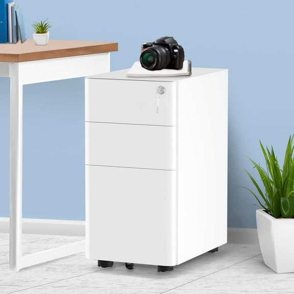 Dextrus Portable 3-Drawer Steel White Storage File Cabinet