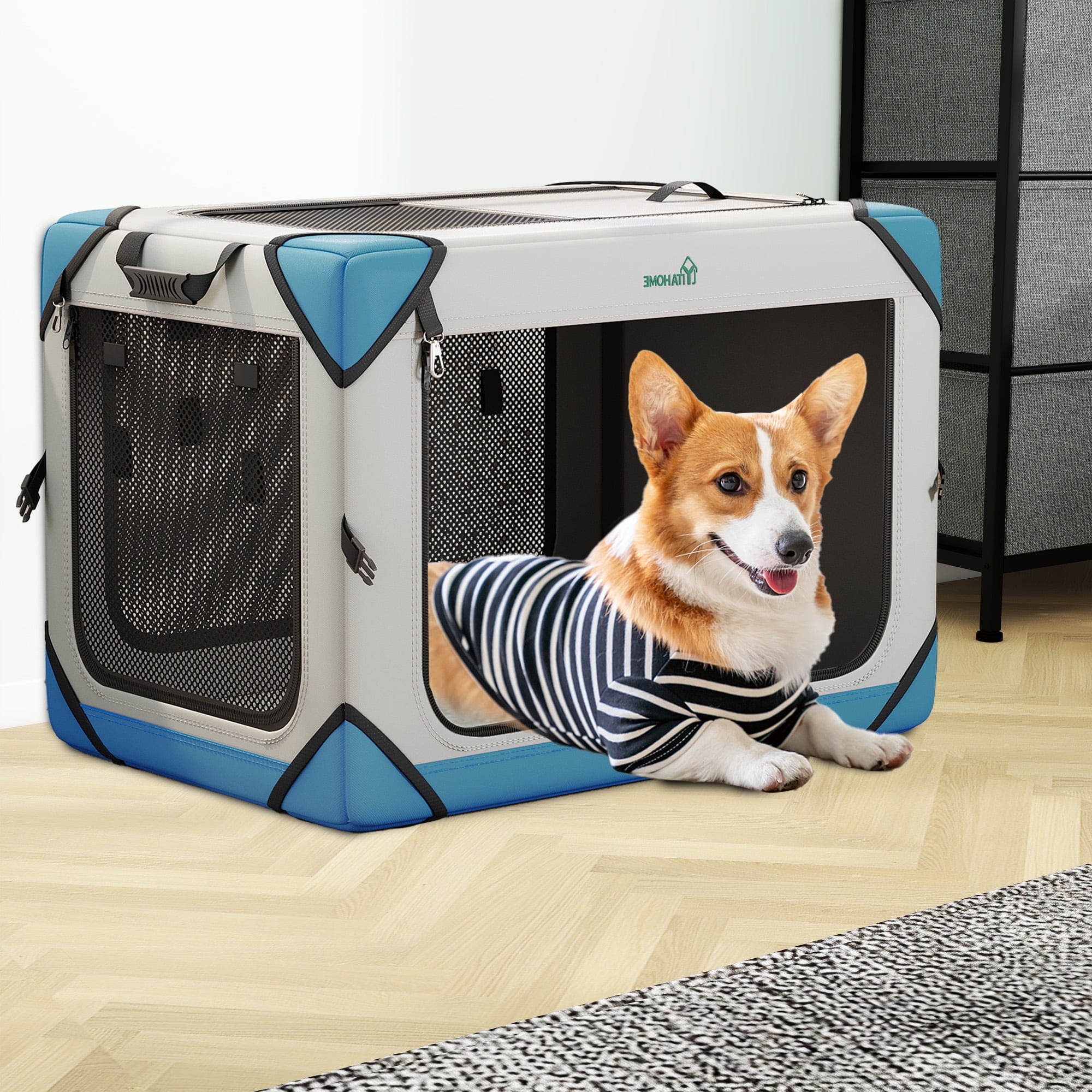 Dextrus Portable Dog Travel Crate, Large Collapsible Pet Carrier