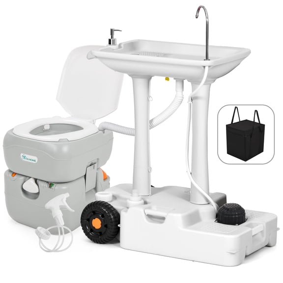 Dextrus Portable Sink and 5.8 Gallon Toilet Combo,30L Hand Washing Station, RV Toilet with Carry Bag and Hand Sprayerfor Camping