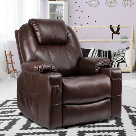 Dextrus Power Lift Recliner Chair for Elderly, Lift Chair with Heat and Massage, Faux Leather Recliner Chair with 2 Cup Holders, Side Pockets & Remote Control for Living Room (Brown)