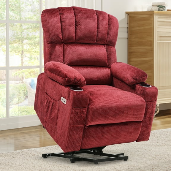 Dextrus Power Lift Recliners Chair for Elderly with Heat and Massage Electric Recliner Chair for Living Room, 2 Cup Holders, Front and Side Pockets, Remote Control - Red