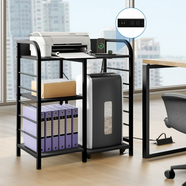 Dextrus Printer Table with Charging Station, Storage and Wheels, Paper