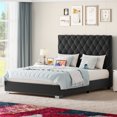 thumbnail image 1 of Dextrus Queen Bed Frame with Charging Station, Tufted Tall Headboard, No Box Spring Required,Black, 1 of 5