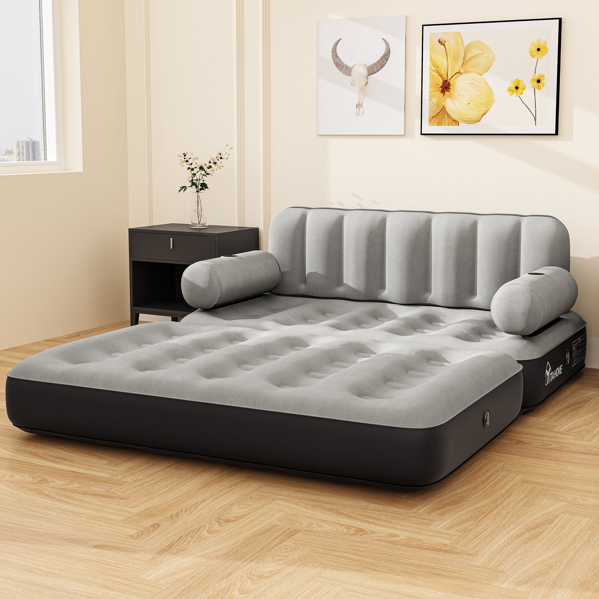 Dextrus Queen Size Air Mattress with Built-in Air Pump, Black Bed Skirt & Gray Top Includes Repair Kit & Storage Bag, Supports Inflation/Deflation