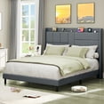 thumbnail image 1 of Dextrus Queen Size Bed Frame with Charging Station & Tall Headboard, Upholstered Platform in Gray Linen Fabric, No Box Spring Needed, Sturdy Wood Slats Support, USB & Type-C Ports, Easy Assembly, 1 of 5